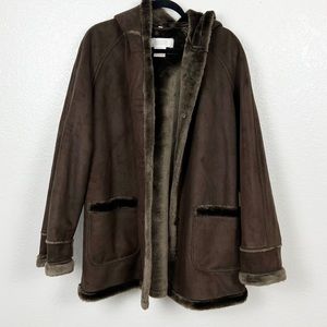 Komitor Brown Faux Fur Lined Coat Women’s Size XL Button Up Vintage 90’s Y2K